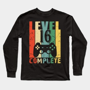 Vintage 16th Wedding Anniversary Level 16 Complete Video Gamer Birthday Gift Ideas Long Sleeve T-Shirt